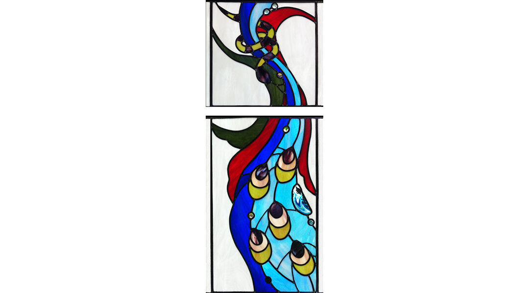 Peacock and snake stained glass window commission