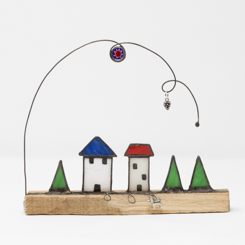 stained glass little houses sculpture