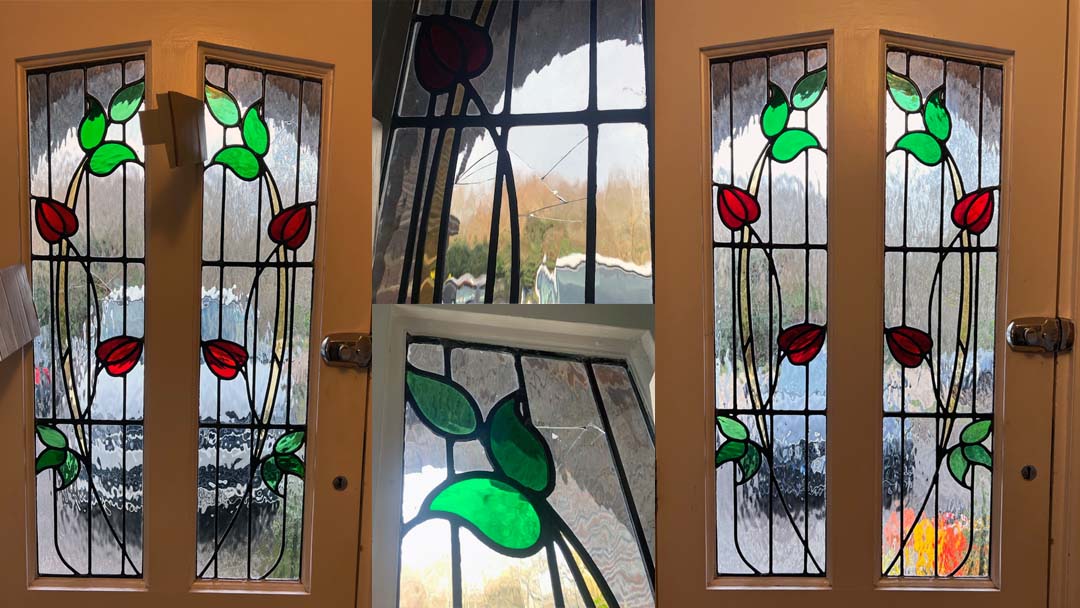 Front door stained glass repair in Wallington