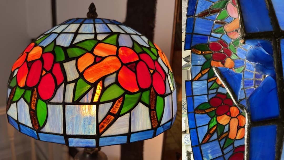 Hummingbird and floral Tiffany lamp repairs