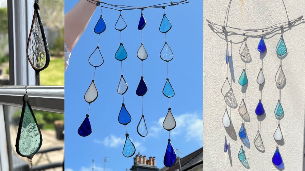 Stained glass raindrop window hanger Orchid Stained Glass, Fareham