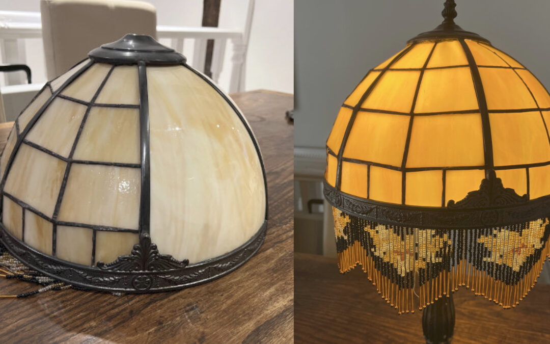 Stained glass lamp repair with Kintsugi effect